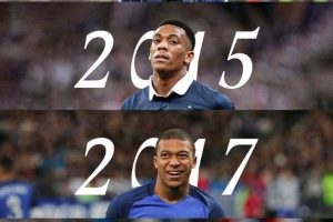 法国队晒荣膺金童奖的国家队成员：博格巴、马夏尔、姆巴佩、杜埃