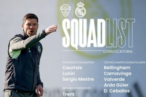 皇马对阵埃尔切名单：姆巴佩、维尼修斯领衔，米利唐、阿拉巴缺战