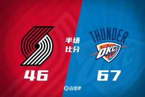 杨瀚森3分1助1帽1劝架 亚历山大28分雷霆半场领先开拓者21分
